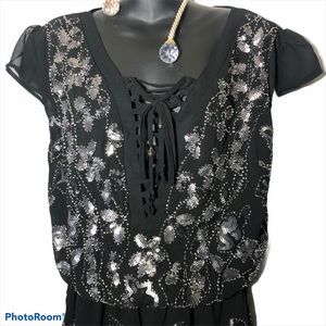 Romper with Sequin Flowers